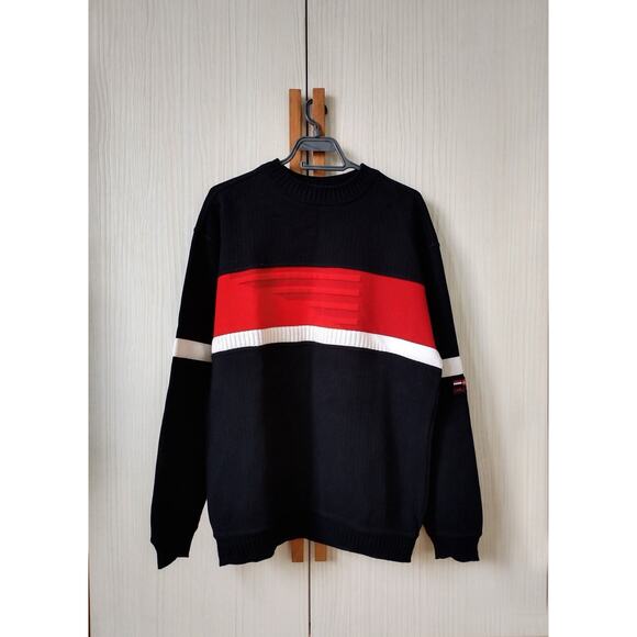 VTG 90s carlo Colucci Navy Blue Red Jumper Sweater Crewneck XXL - Picture 1 of 5